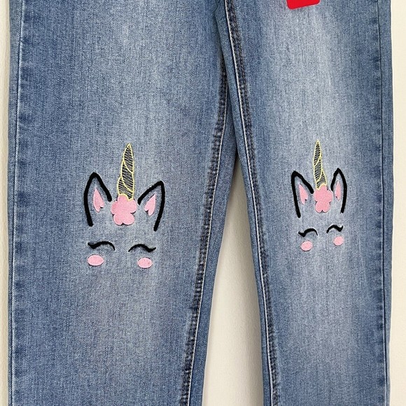 Celebrity Pink Jean Girls Sz 14 Unicorn Embroidery Pink Mid Rise Girlfriend New - Picture 7 of 16
